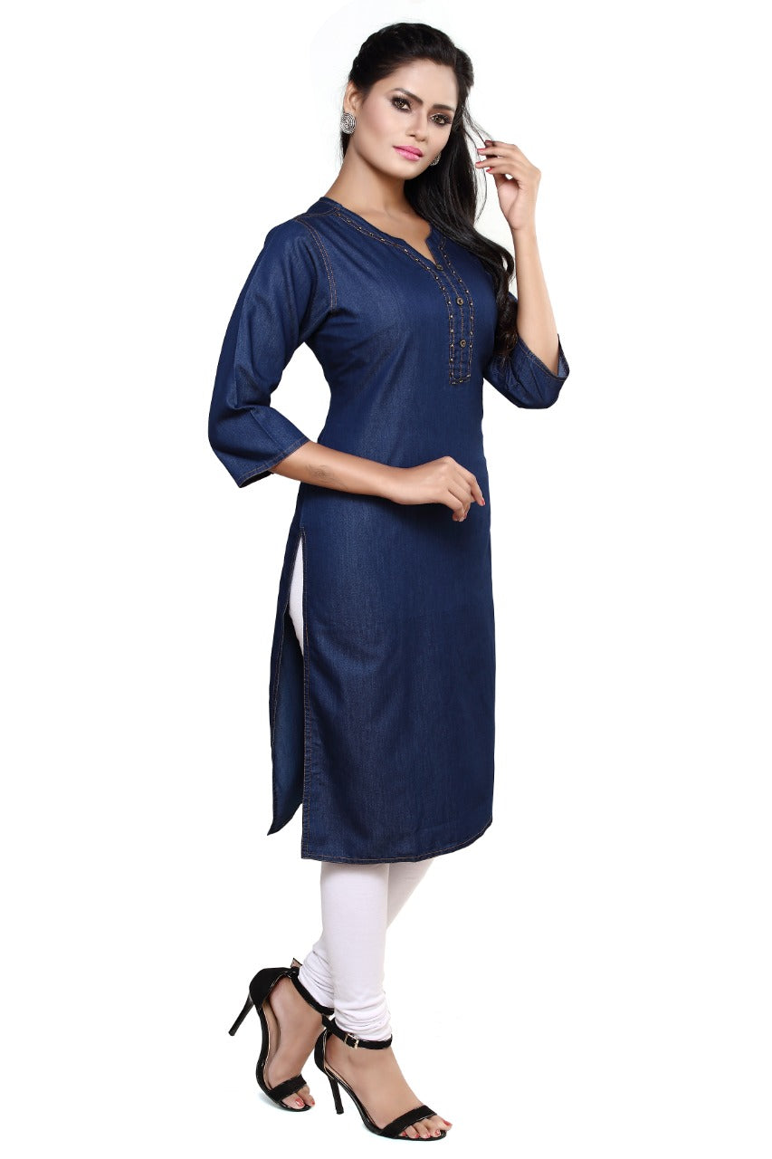 Denim Solid Kurta