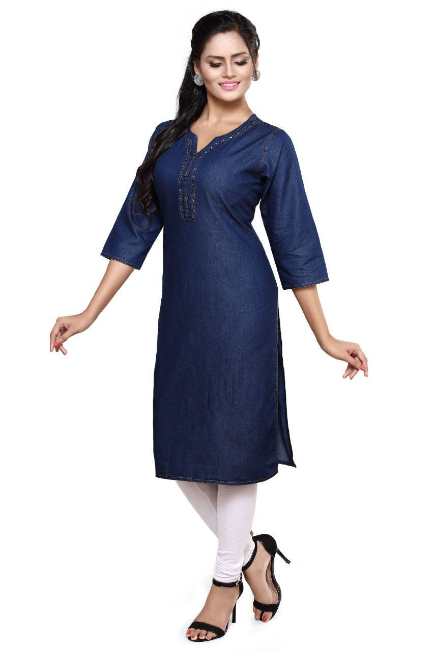 Denim Solid Kurta