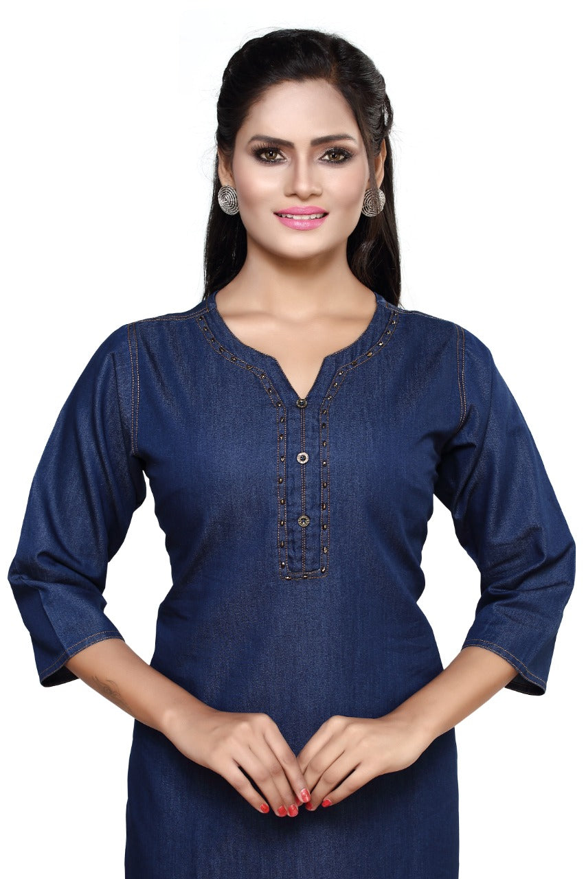 Denim Solid Kurta