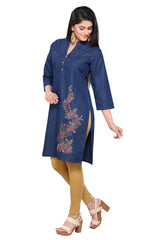 Denim Embroidered Kurta