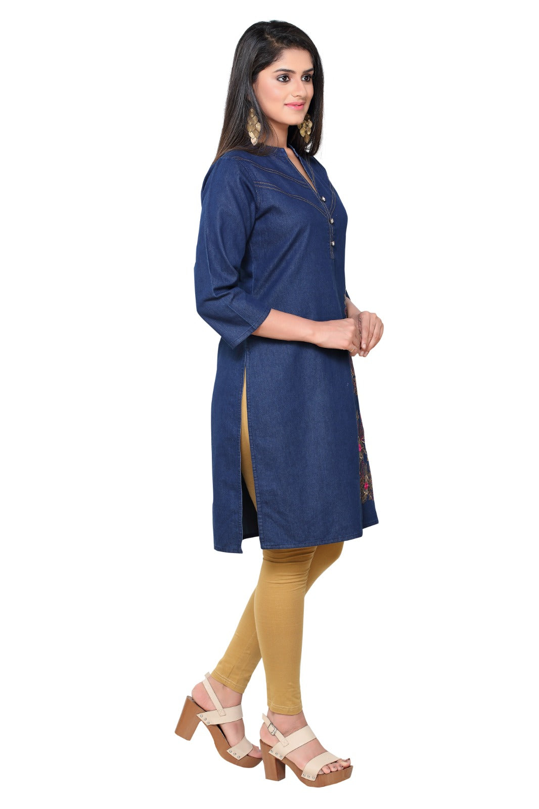 Denim Embroidered Kurta
