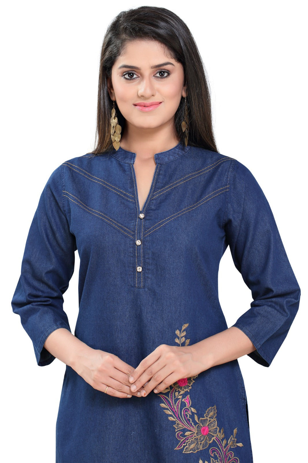 Denim Embroidered Kurta
