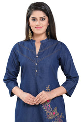 Denim Embroidered Kurta