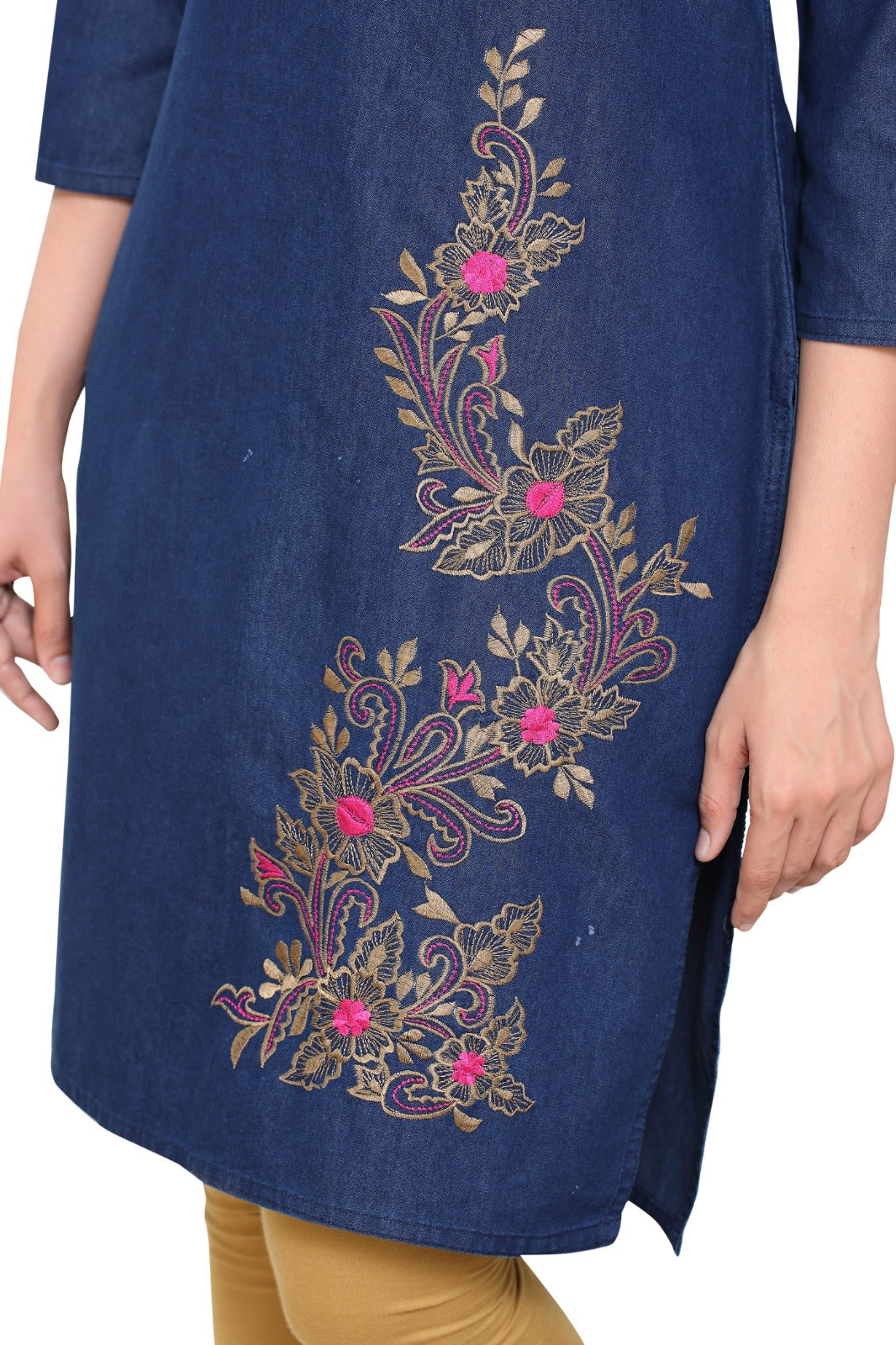 Denim Embroidered Kurta