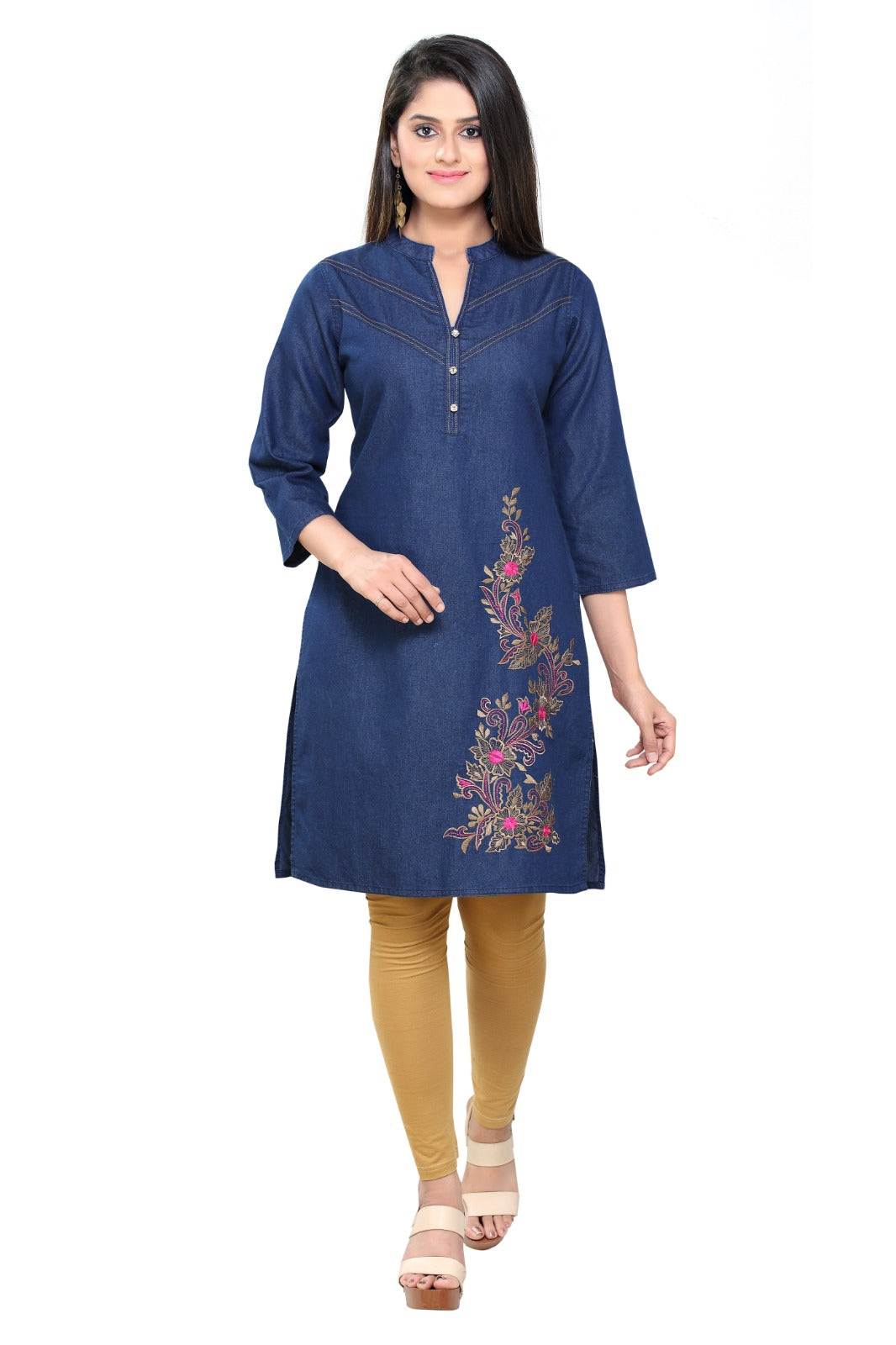 Denim Embroidered Kurta