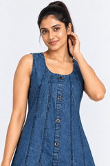 Denim Sleeveless Button Down Kali Midi Dress with Front Slit - Havva Fashion - Image 4