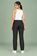 Black Denim Solid Drawstring Pant - Havva Fashion - Image 2