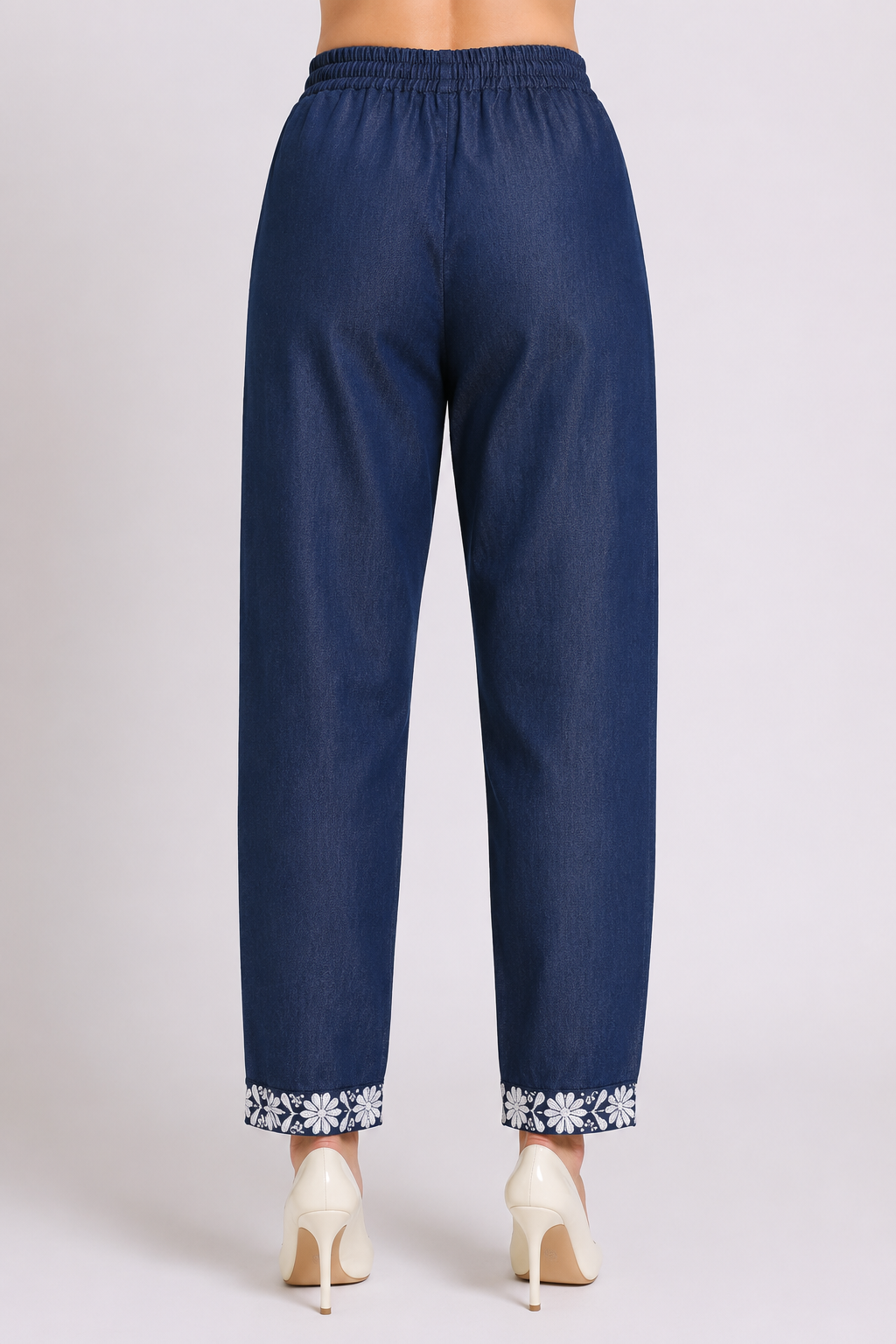 Denim Nayra Pant with Lace Embroidered Hem - Havva Fashion - Image 2