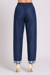 Denim Nayra Pant with Lace Embroidered Hem - Havva Fashion - Image 2