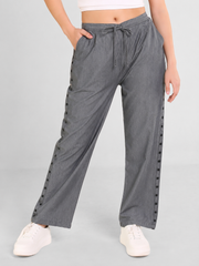 Grey Denim Black Star Embroidered Drawstring Pant - Havva Fashion - Image 1