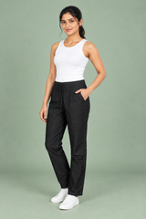 Black Denim Solid Drawstring Pant - Havva Fashion - Image 3