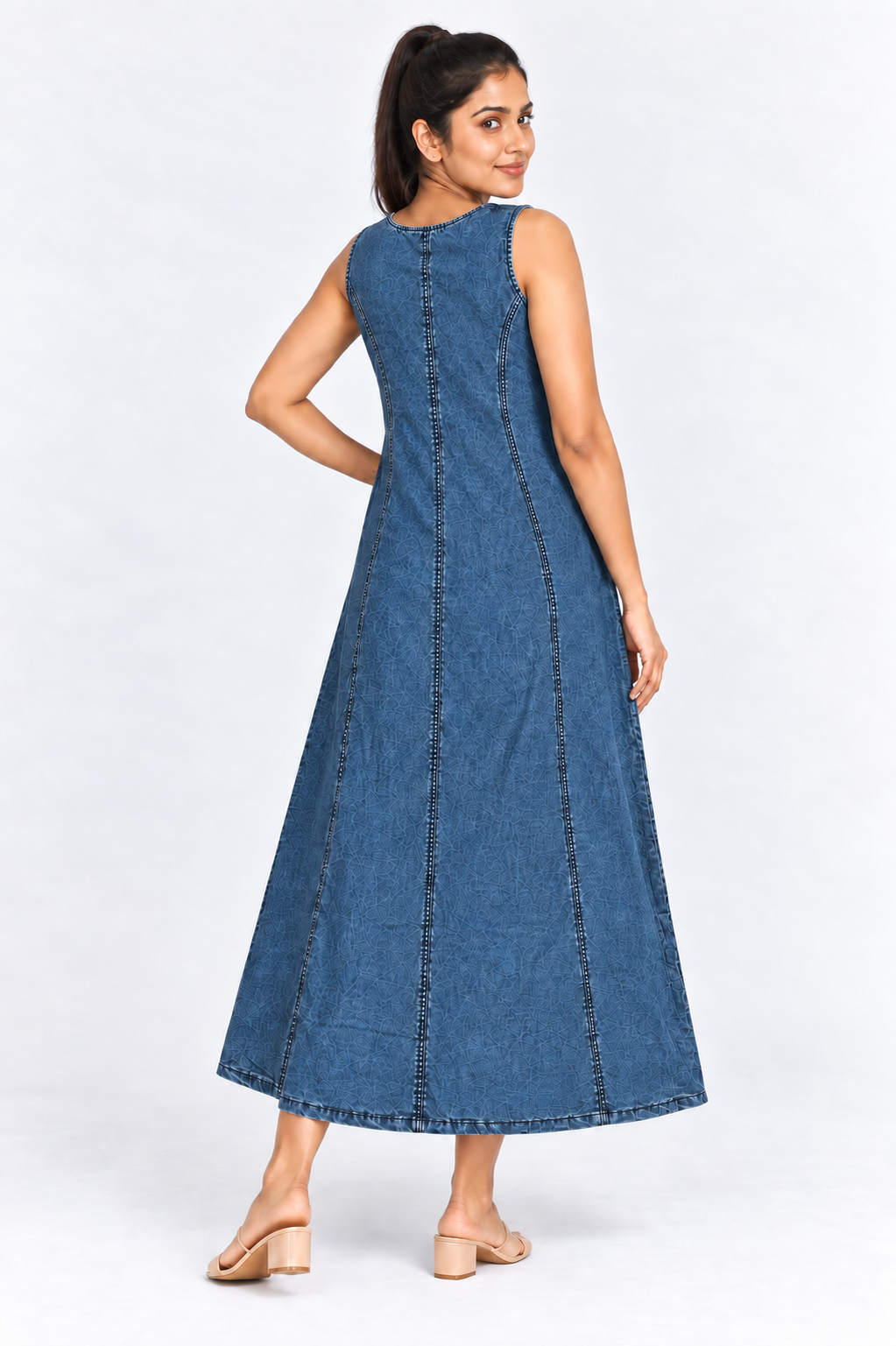 Denim Sleeveless Button Down Kali Midi Dress with Front Slit - Havva Fashion - Image 2
