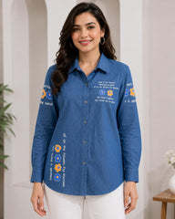 Denim On The Flower Yellow Blue Printed Shirt - Havva Fashion - Image 1