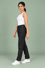 Black Denim Solid Drawstring Pant - Havva Fashion - Image 4