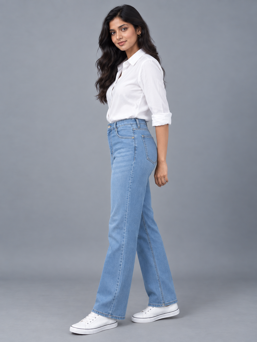 Ice Blue Stretchable Denim Straight Fit Jeans - Havva Fashion - Image 1