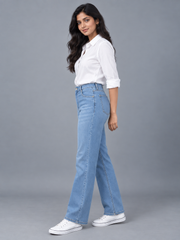 Ice Blue Stretchable Denim Straight Fit Jeans - Havva Fashion - Image 1