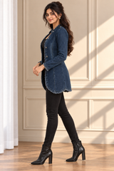 Denim Lycra Frayed Edge Blazer Style Shrug Jacket - Havva Fashion - Image 3