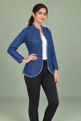 Denim Soft Cotton Frayed Edge Shrug Jacket - Havva Fashion - Image 3