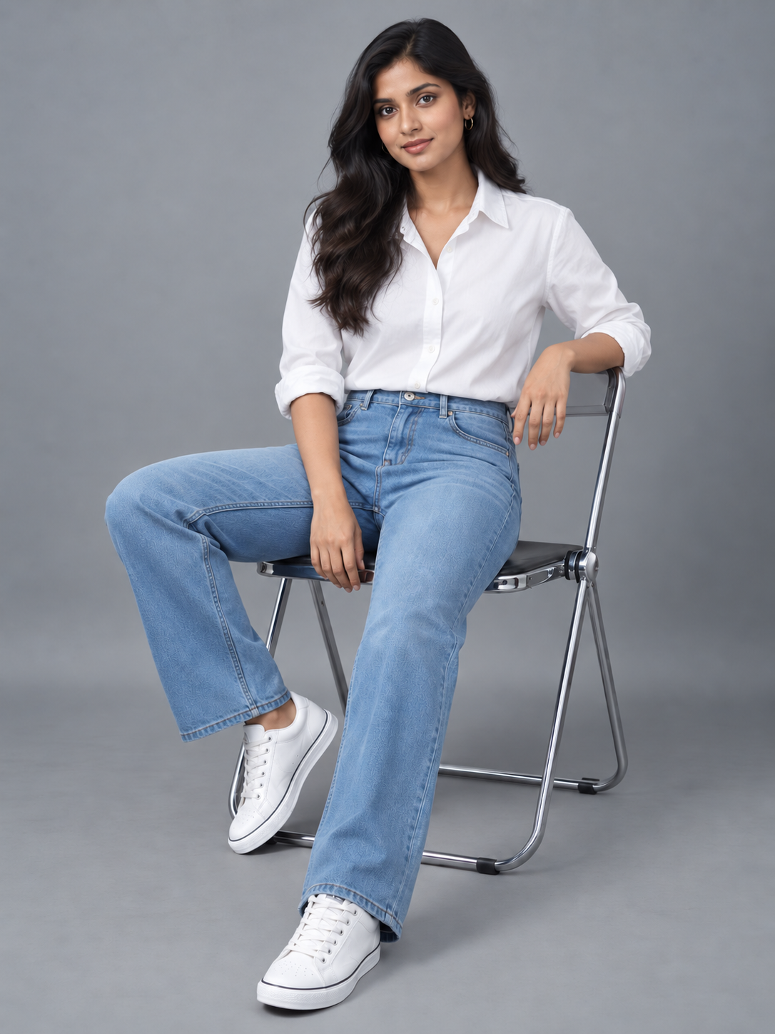 Ice Blue Stretchable Denim Straight Fit Jeans - Havva Fashion - Image 2