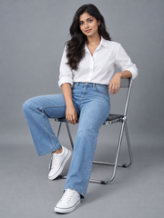 Ice Blue Stretchable Denim Straight Fit Jeans - Havva Fashion - Image 2