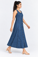 Denim Sleeveless Button Down Kali Midi Dress with Front Slit - Havva Fashion - Image 3