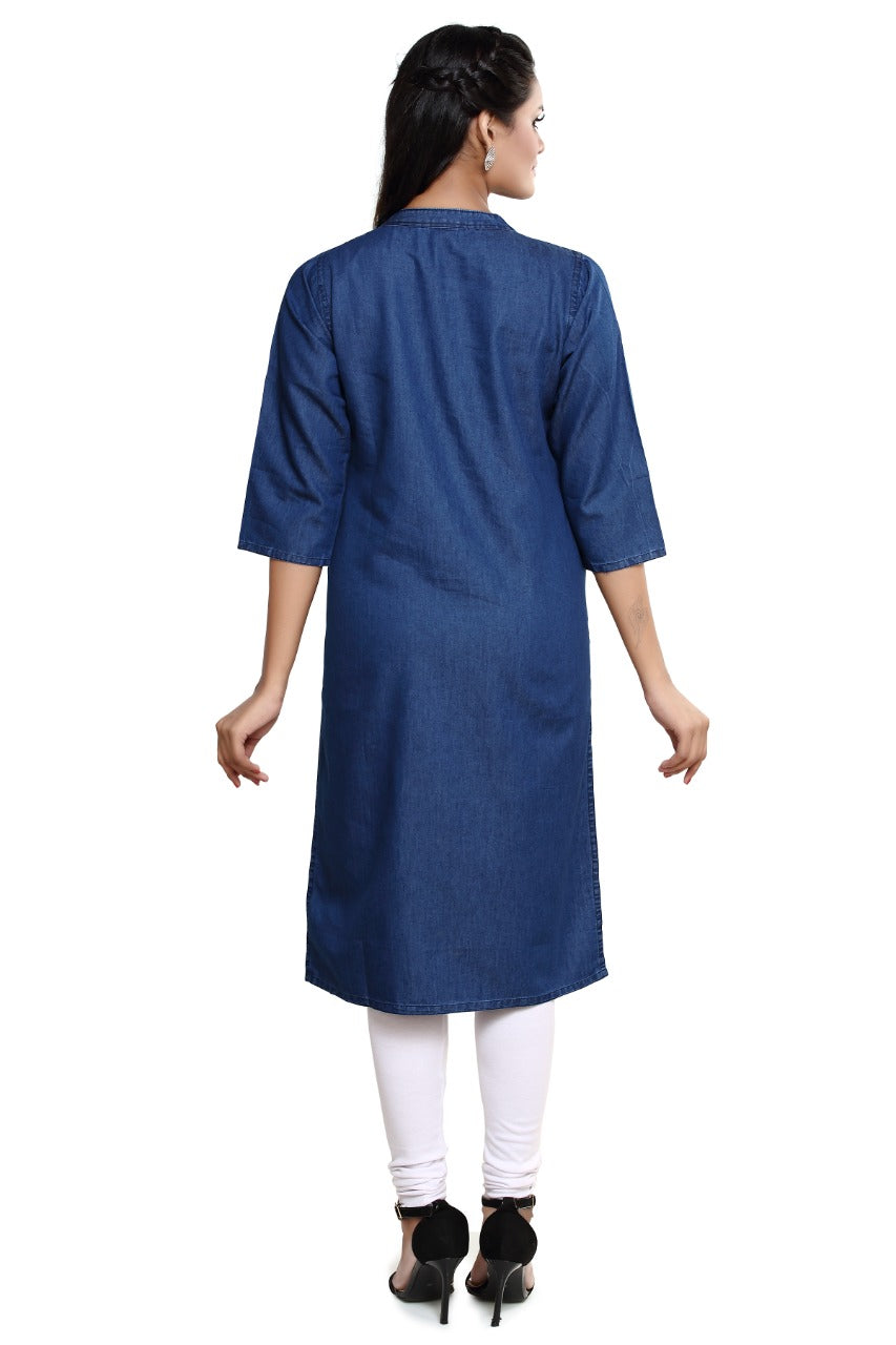 Denim Embroidered Kurta