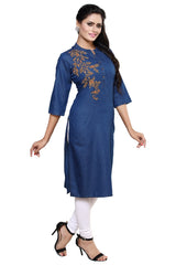 Denim Embroidered Kurta
