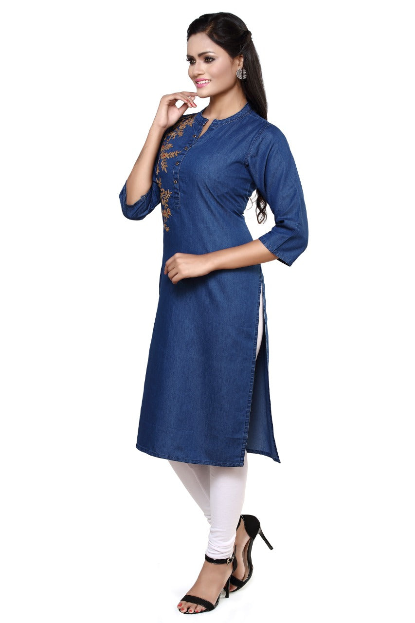 Denim Embroidered Kurta