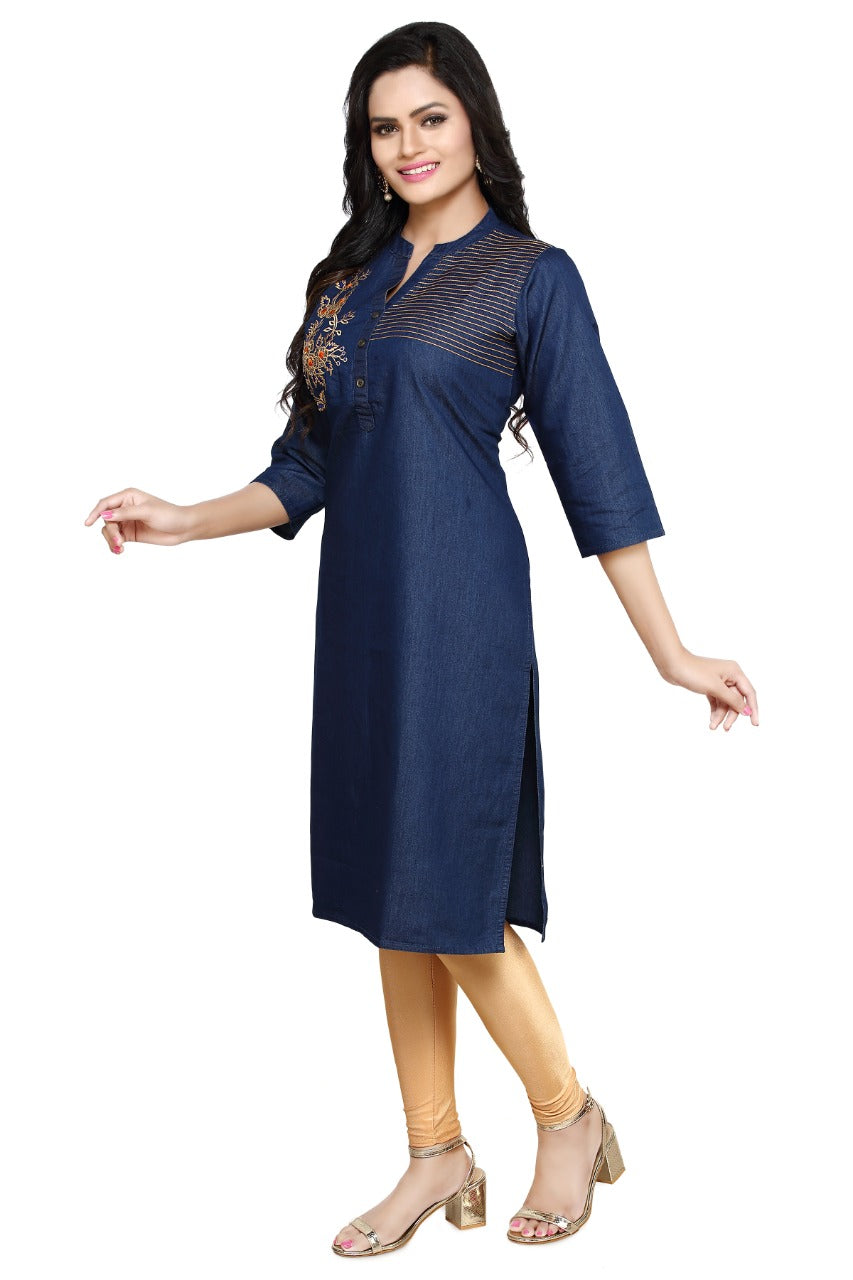 Denim Embroidered Kurta