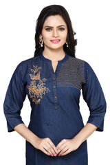 Denim Embroidered Kurta