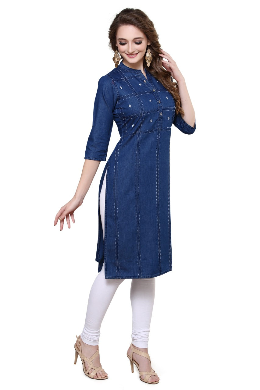 Denim Embroidered Kurta