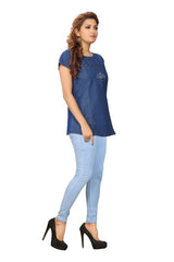 Denim Butta Embroidered Cross Luppi Border Tabla HSL Round Neck Kurti