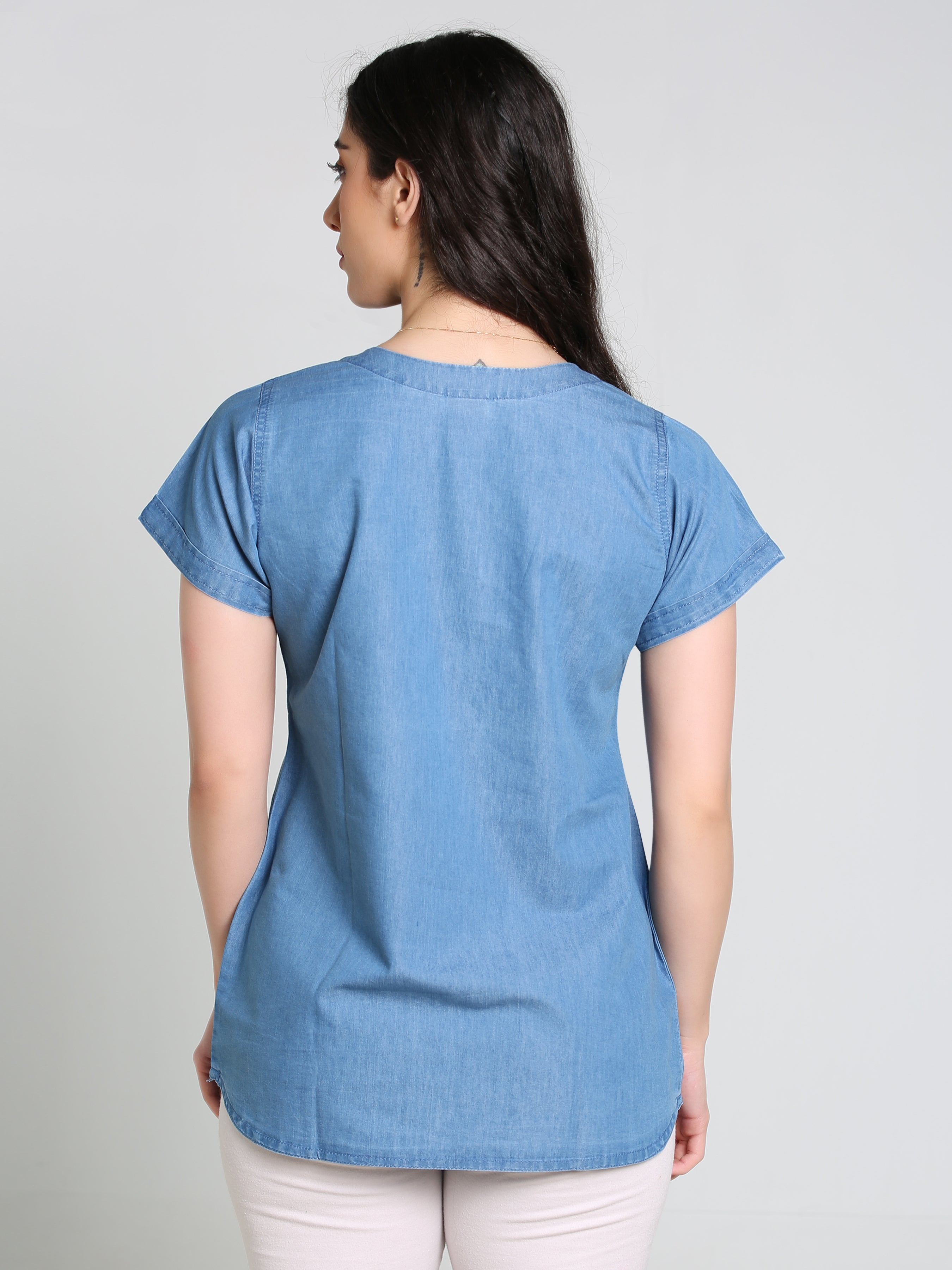 Denim Butta Embroidered Cross Luppi Border Tabla HSL Round Neck Kurti