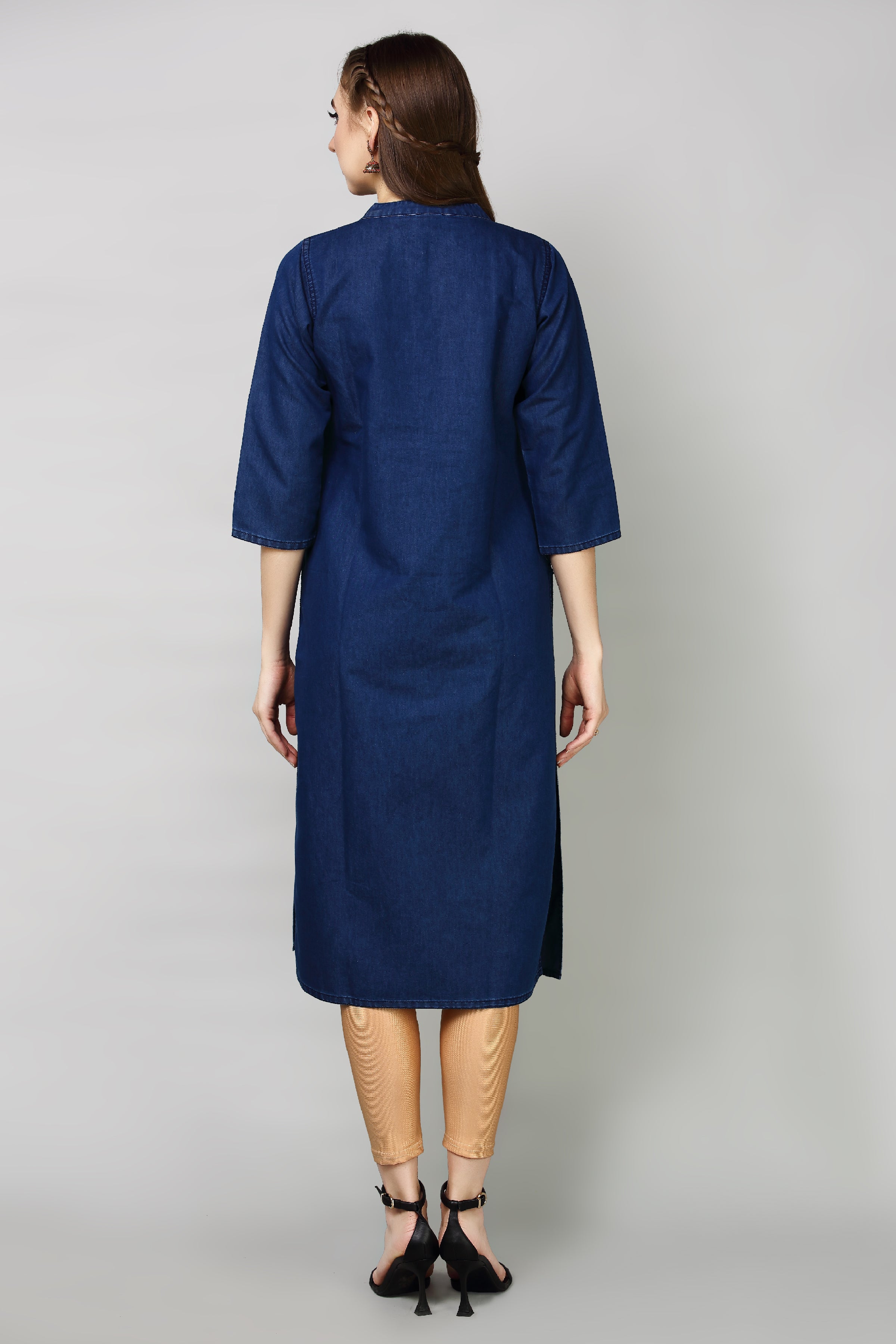 Denim Embroidered Kurta