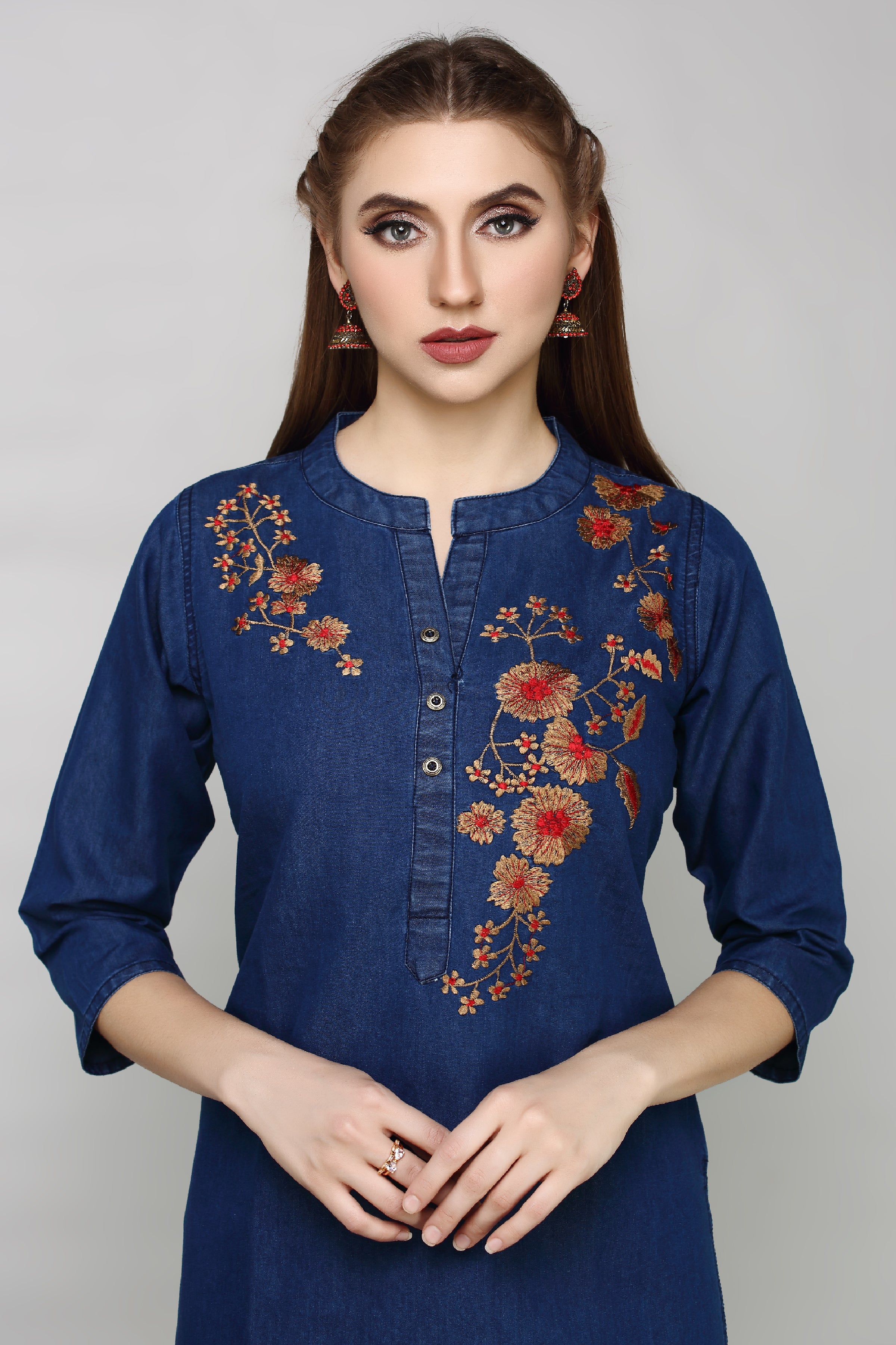 Denim Embroidered Kurta