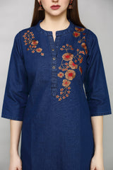 Denim Embroidered Kurta