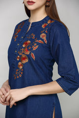 Denim Embroidered Kurta