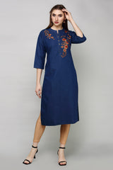 Denim Embroidered Kurta