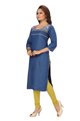 Denim Embroidered Tabla Round Neck Kurta