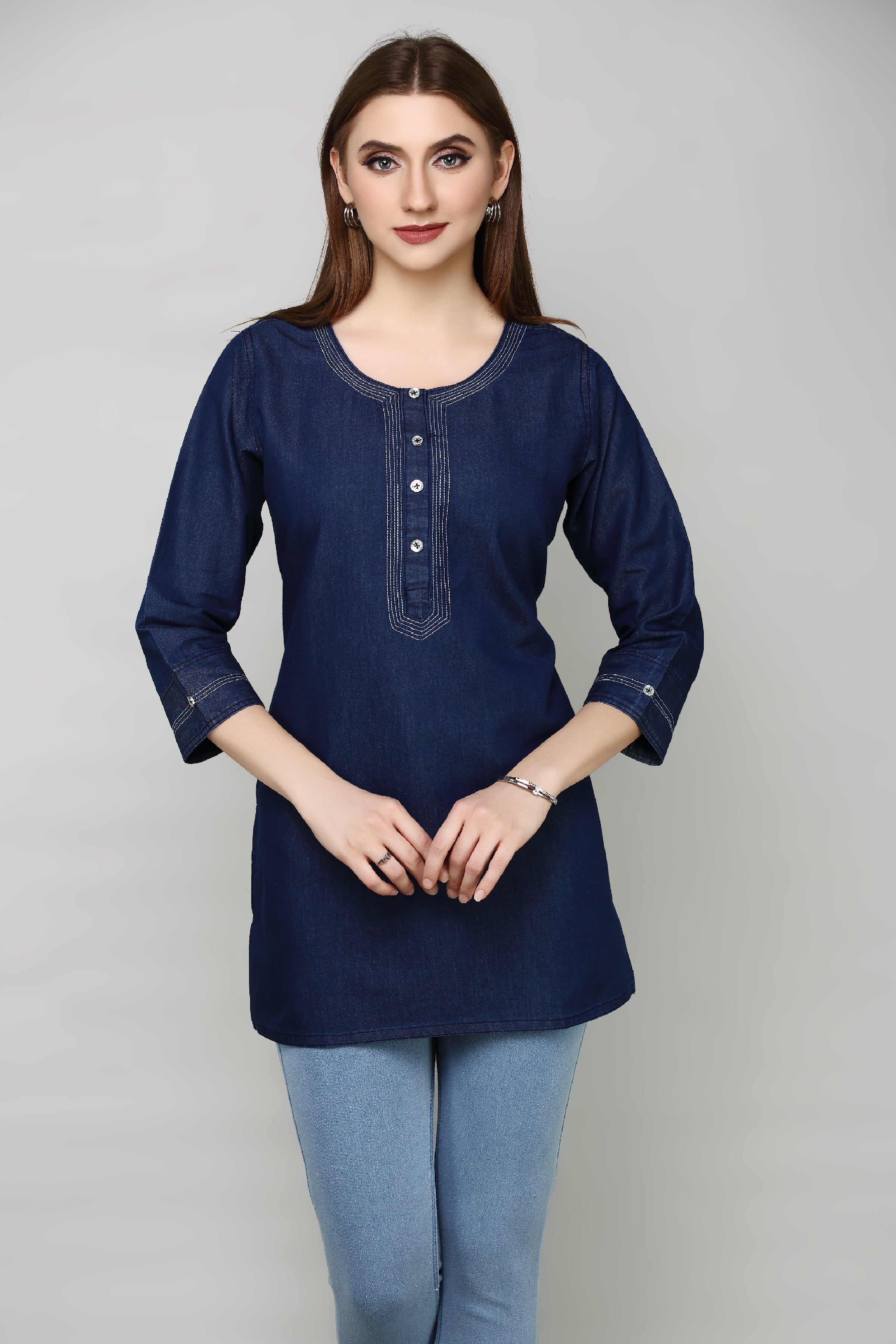 Denim Embroidered Kurti