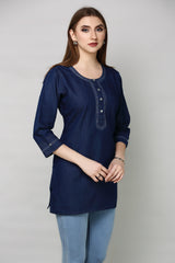 Denim Embroidered Kurti