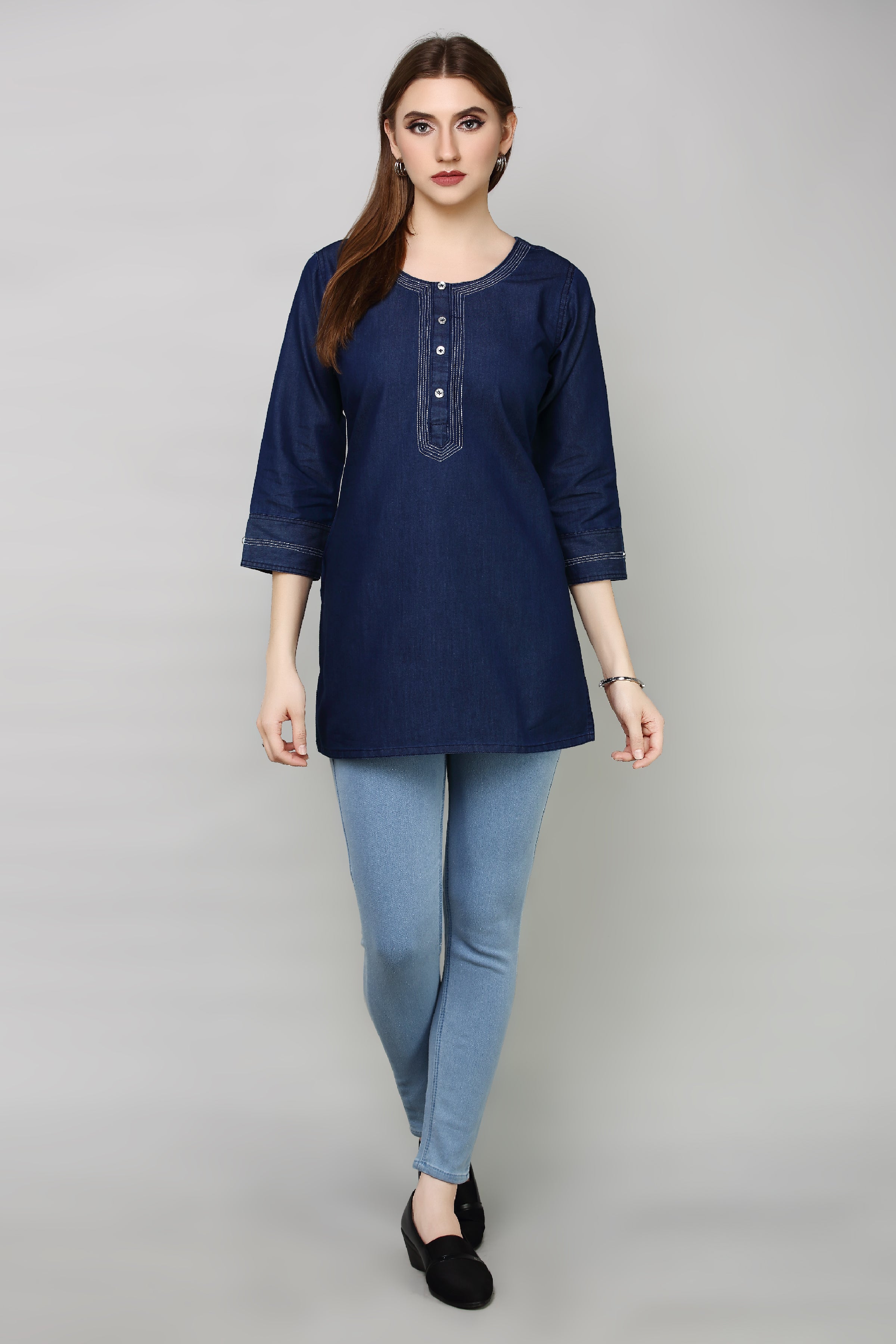 Denim Embroidered Kurti