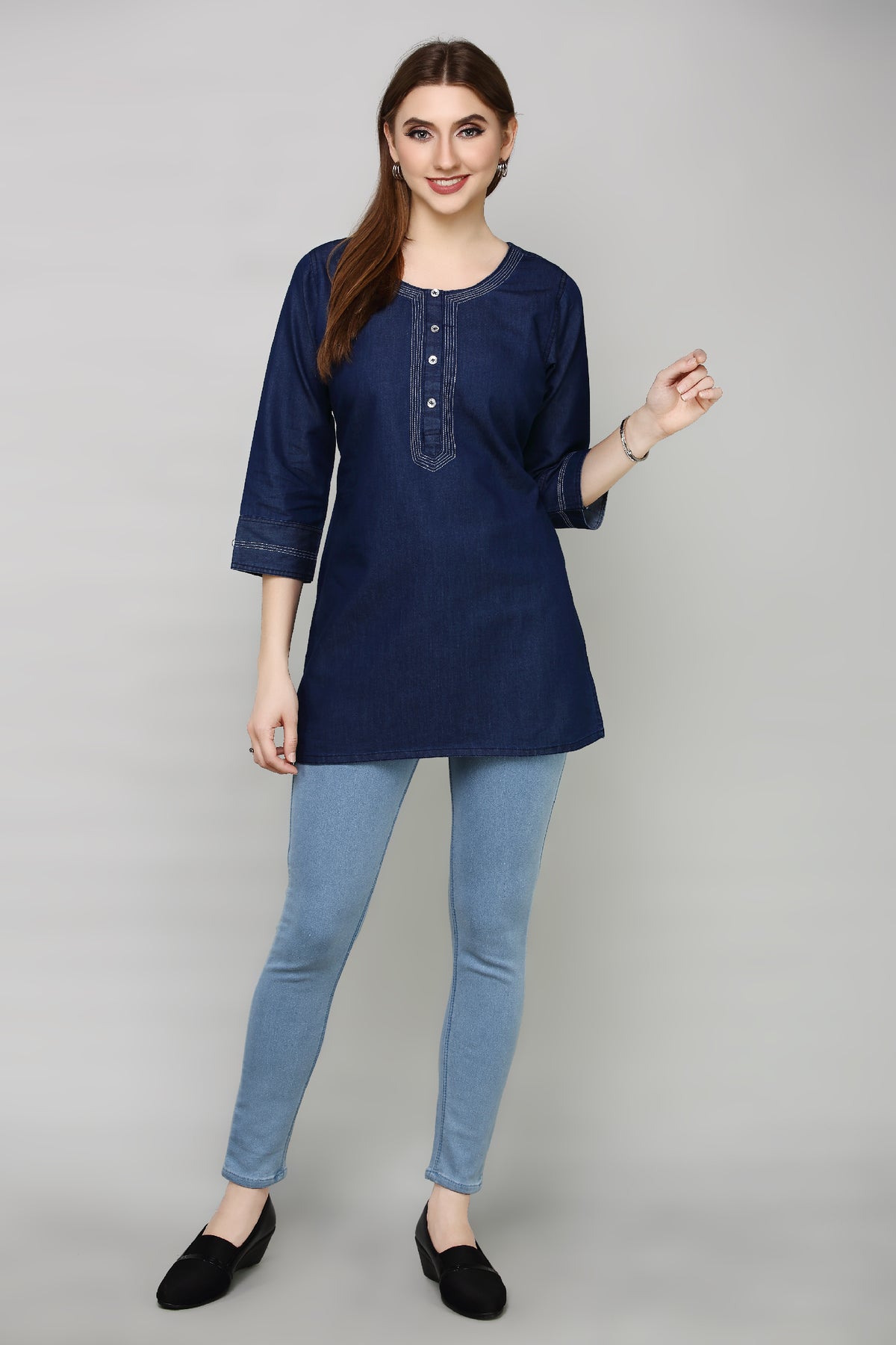 Denim Embroidered Kurti