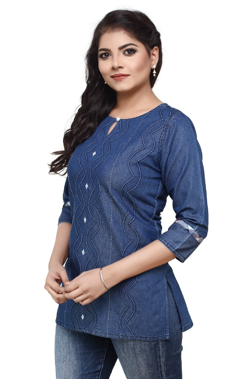 Denim Embroidered Kurti