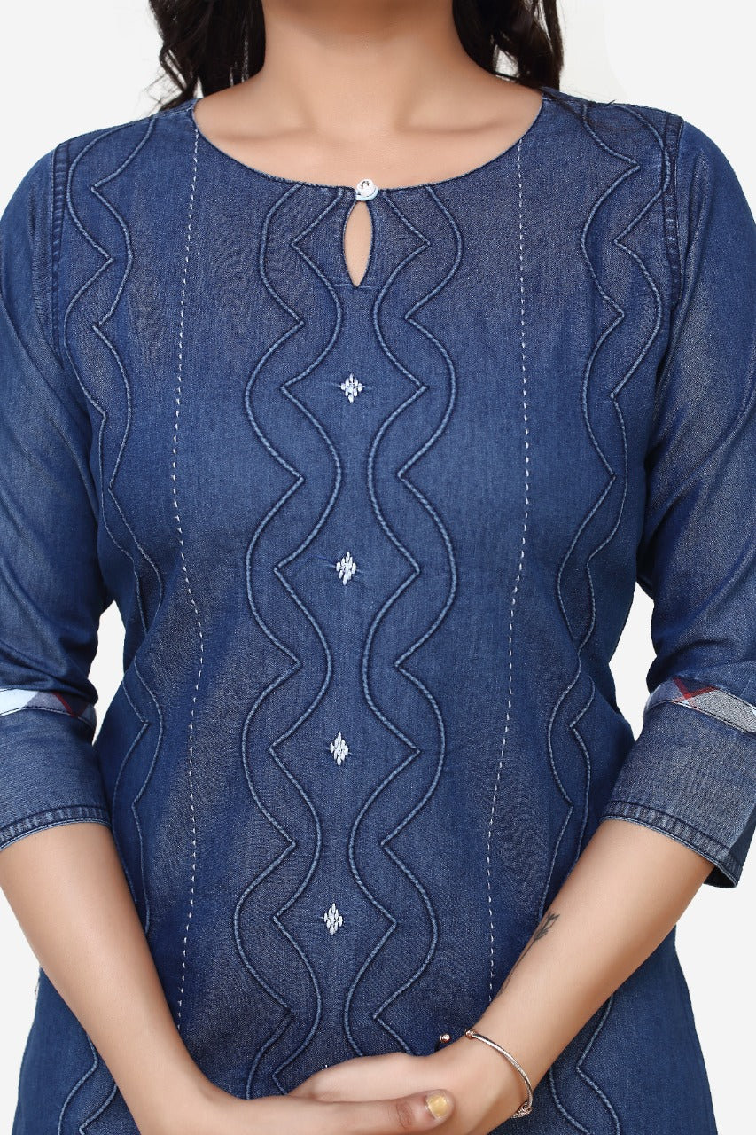 Denim Embroidered Kurti
