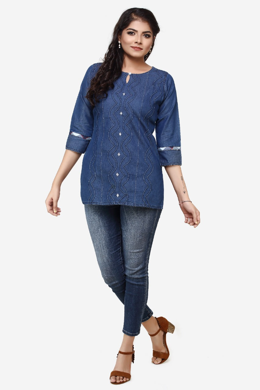 Denim Embroidered Kurti