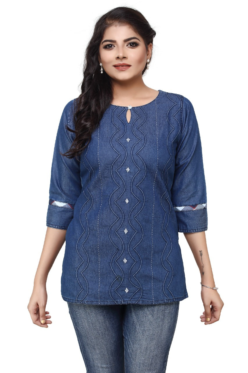 Denim Embroidered Kurti