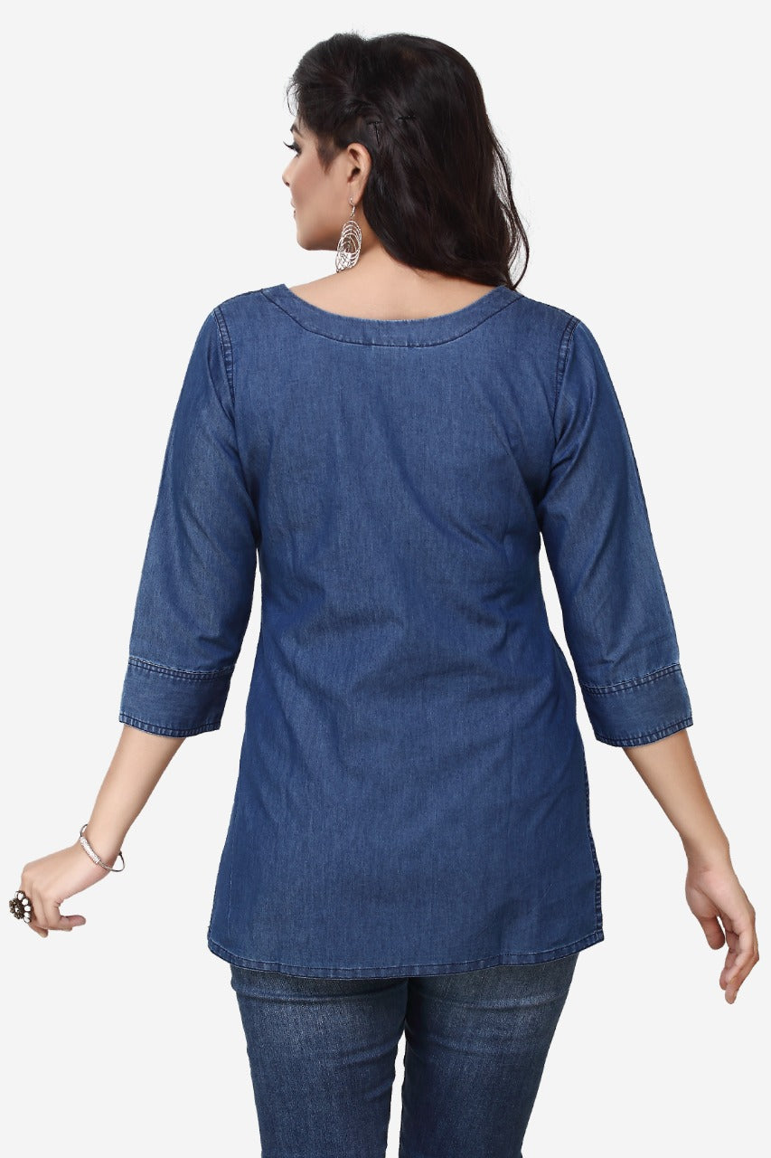 Denim Embroidered Kurti