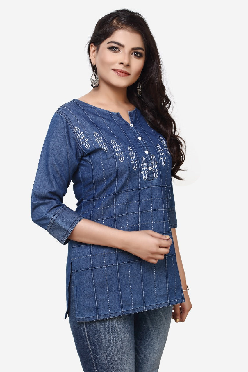 Denim Embroidered Kurti