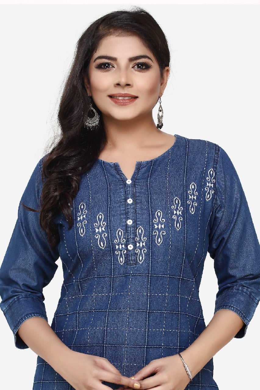 Denim Embroidered Kurti